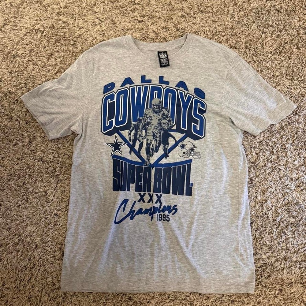 NFL Team Apparel Dallas Cowboys Shirt Mens Medium Grey Super Bowl XXX Champions